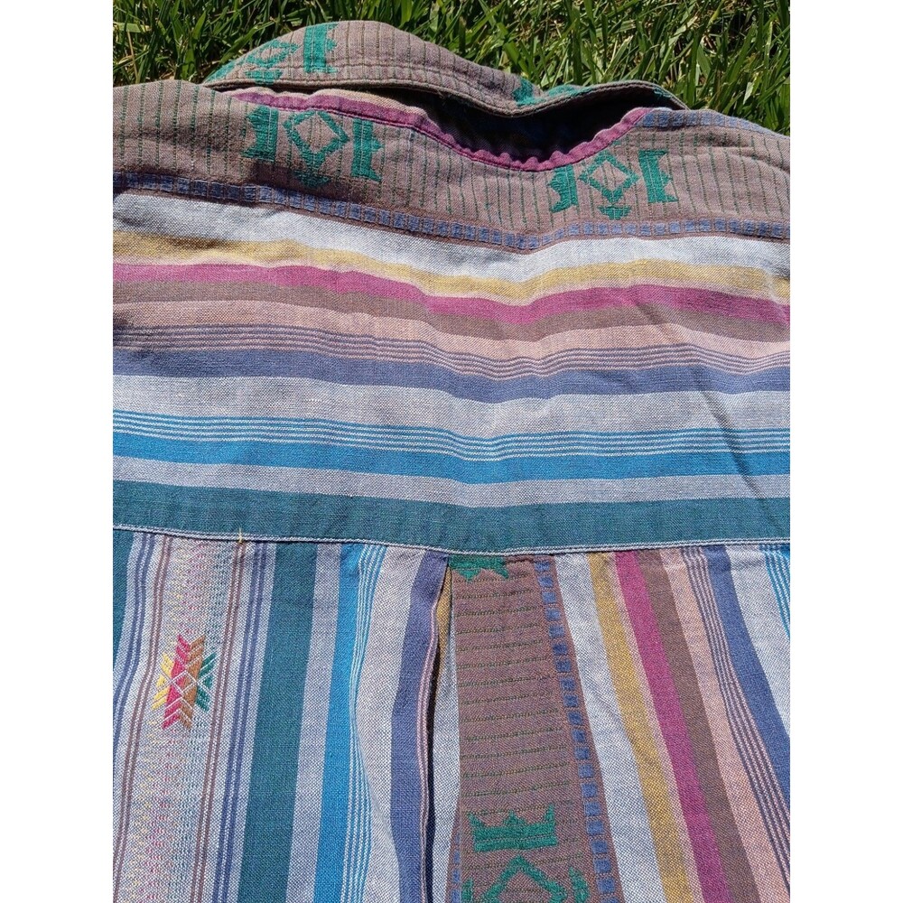 VTG 90s Jewel Tone Southwestern Desert Aztec Cotton Button Down Shirt Large - Picture 8 of 8